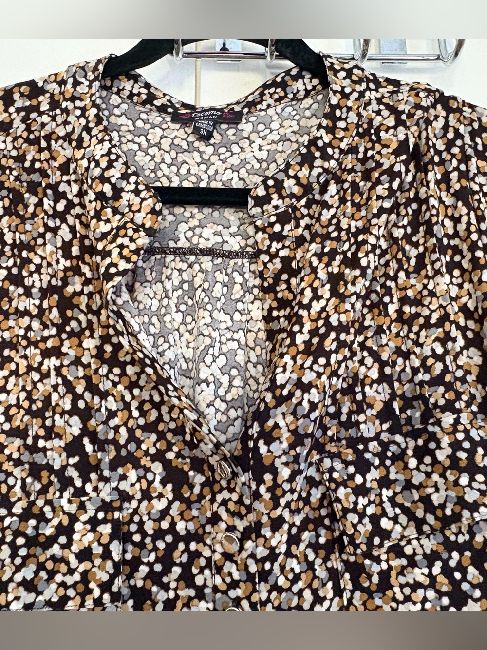 Cocoon Woman Abstract Dot Print Top - Black, White & Tan, size 3x